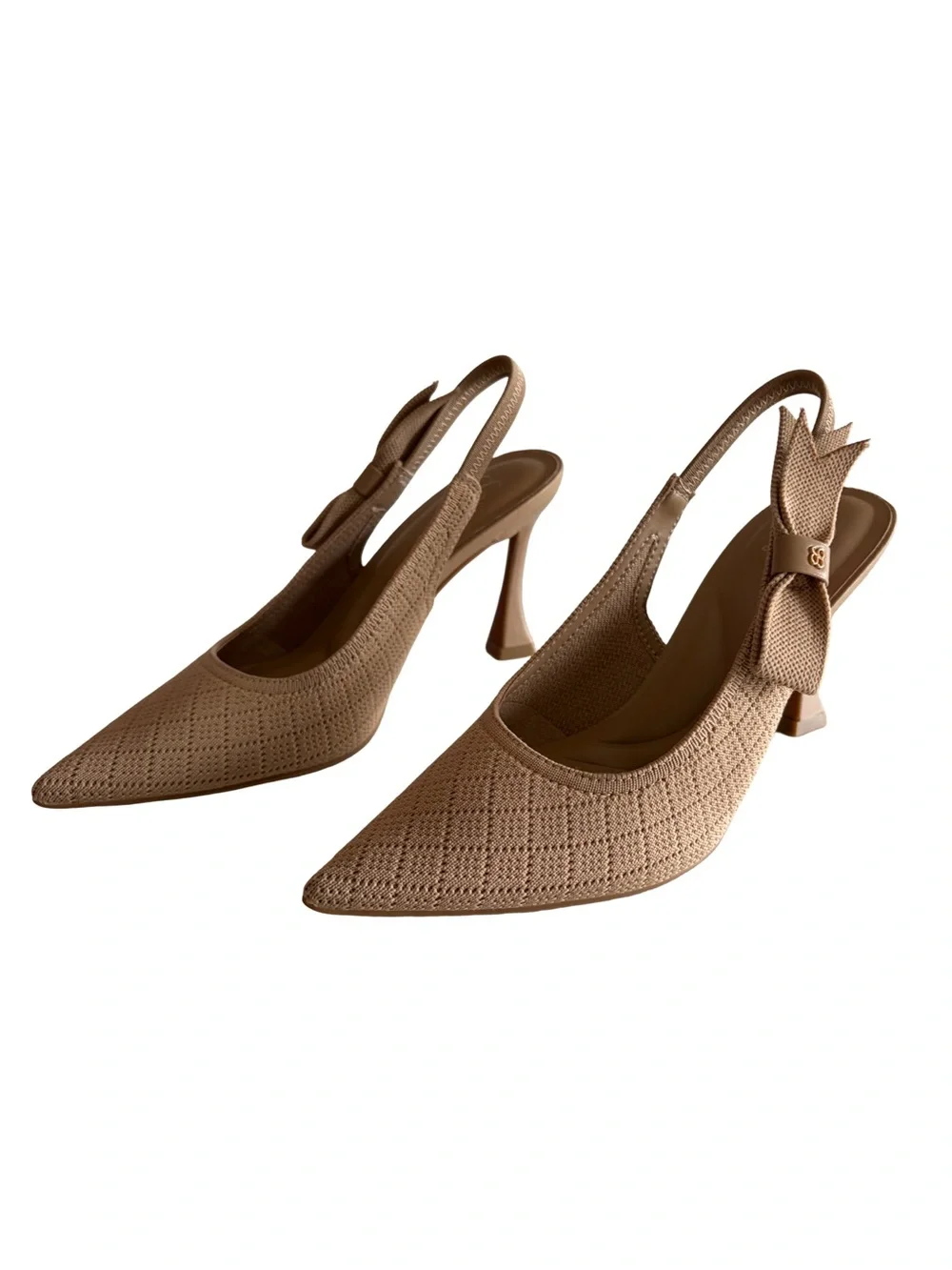 Cosy Island EverLush Bowknot Pointed Toe Heeled Slingback Nude Size 6